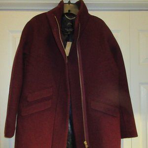 NWT  J. Crew Cocoon Coat Stadium Cloth Wool Style #J5536 - Maroon Size 8